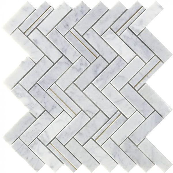Deco Herringbone Carrara Honed Marble