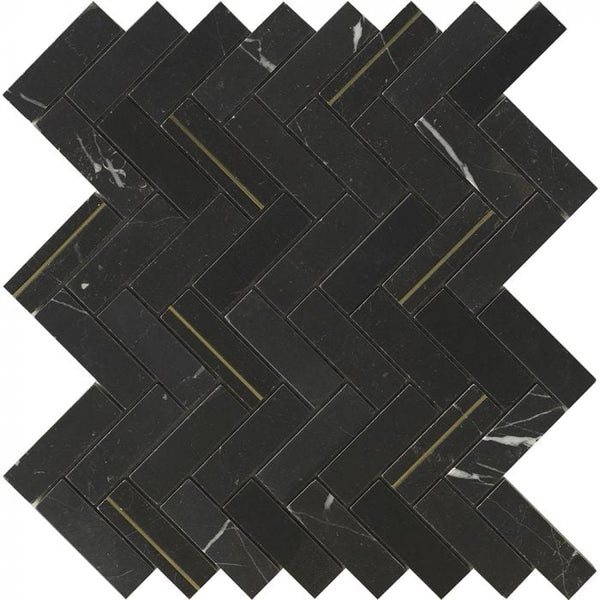 Deco Herringbone Nero Marquina Honed Marble