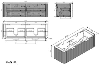 PIAZA Wall Hung Vanity 900mm to 1500mm