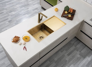 960x450x230mm Handmade Single Bowl Kitchen Sink with Drainer (Round Edges)