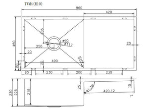 960x450x230mm Handmade Single Bowl Kitchen Sink with Drainer (Round Edges)
