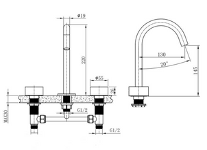 Element Hob Mount Basin Tap Set