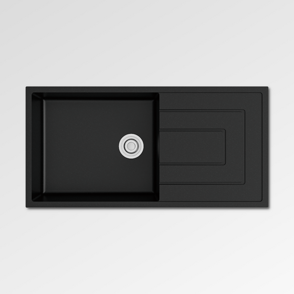 Kara Black Quartz Single Bowl Sink with Drainer 1000x500x220mm
