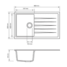 Carysil Vivaldi D100 Single Bowl Granite Sink with Drainer 860x500x205mm