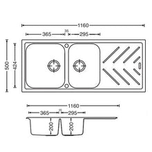 Carysil New Beethoven D200 Granite Quartz Stone 1&3/4 Kitchen Sink Double Bowls Drainboard 1160x500x200mm