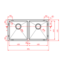 875x450x200mm Double Bowl Kitchen Sink