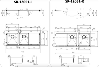 1200x510x200mm Handmade 1 & 1/2 Bowl Kitchen Sink with Drainer