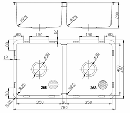 780x450x200mm Double Bowl Undermount Sink