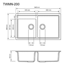 Carysil N200 Double Bowl Granite Sink 860x500x205mm